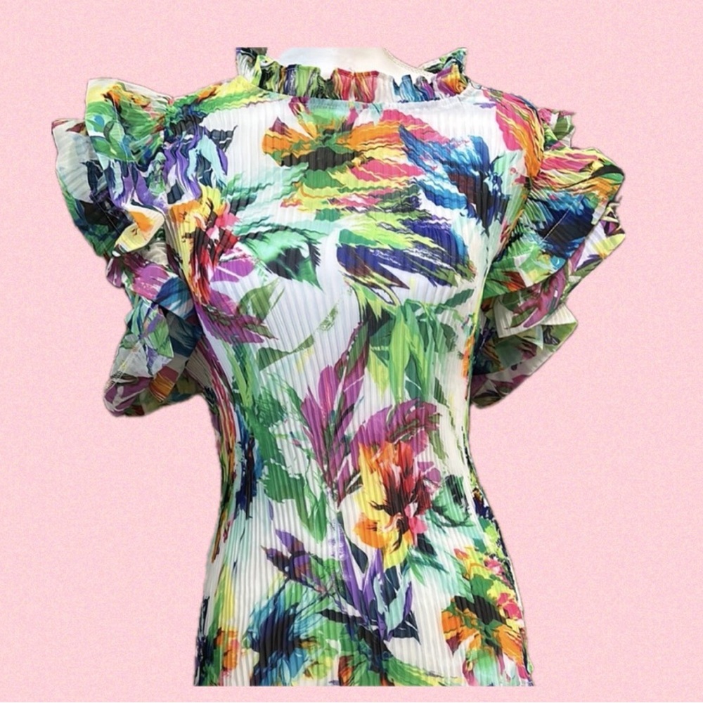 Fashion Nova Multicolor Floral Ruffle Sleeve Top